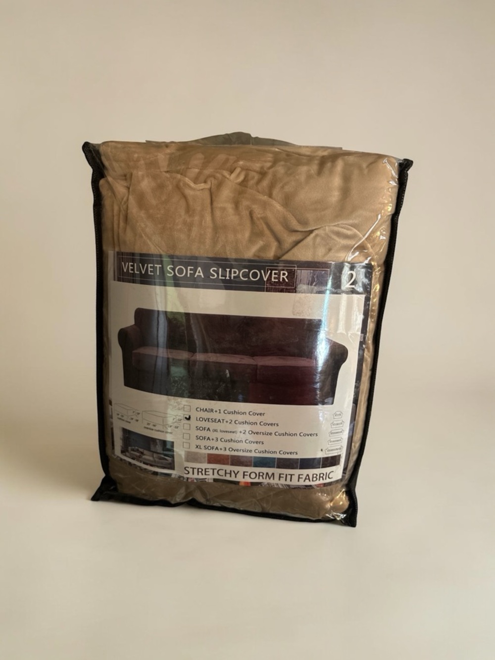 Velvet Sofa Slipcover Loveseat Beige Stretch 2 Cushion Soft Washable